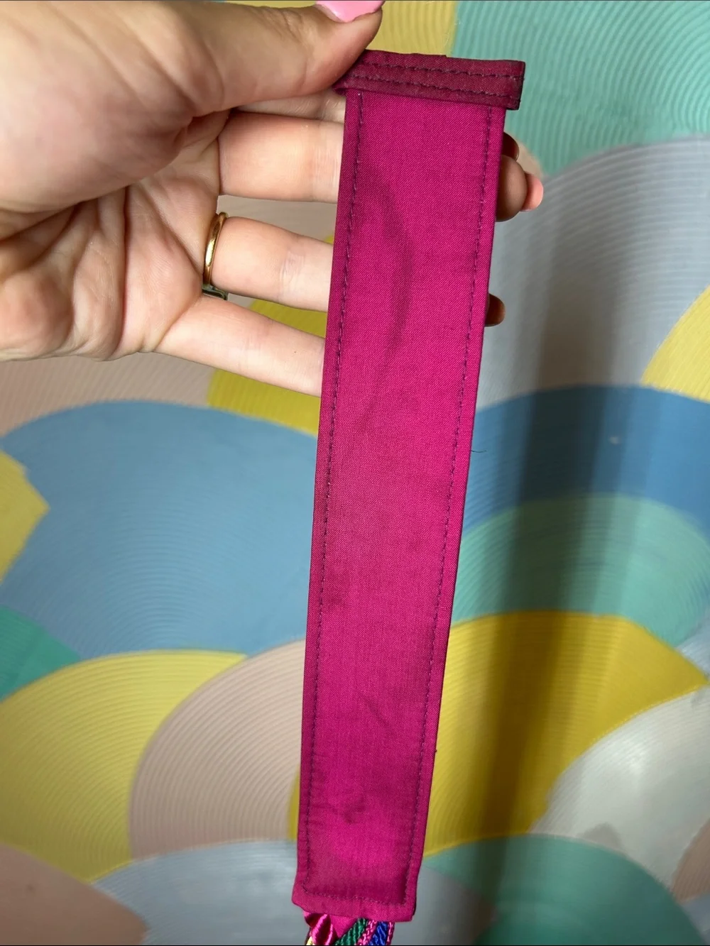 Vintage 1980s Ginnie Johansen Braided Fuchsia Multicolor Rope Belt Gold-Tone